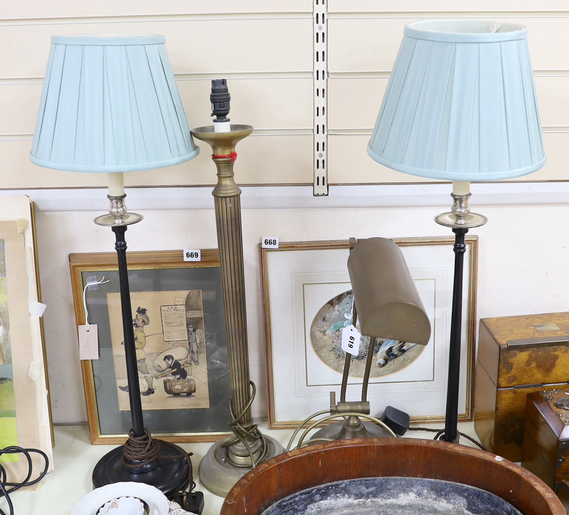 A pair of table lamps, a corinthian column table lamp and an anglepoise lamp